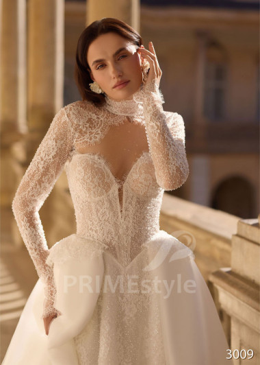 Trojdielne svadobné šaty s čipkovaným bolerkom RC3009 | PRIMESTYLE.SK