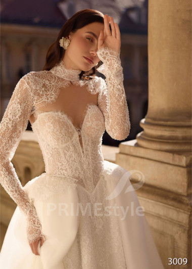 Trojdielne svadobné šaty s čipkovaným bolerkom RC3009 | PRIMESTYLE.SK