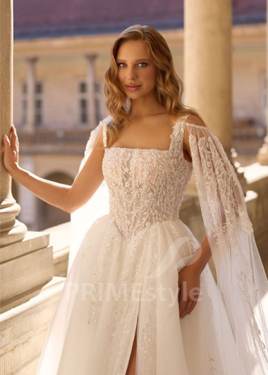 Trendové svadobné šaty s prehozovým rukávom RC3010 | PRIMESTYLE.SK