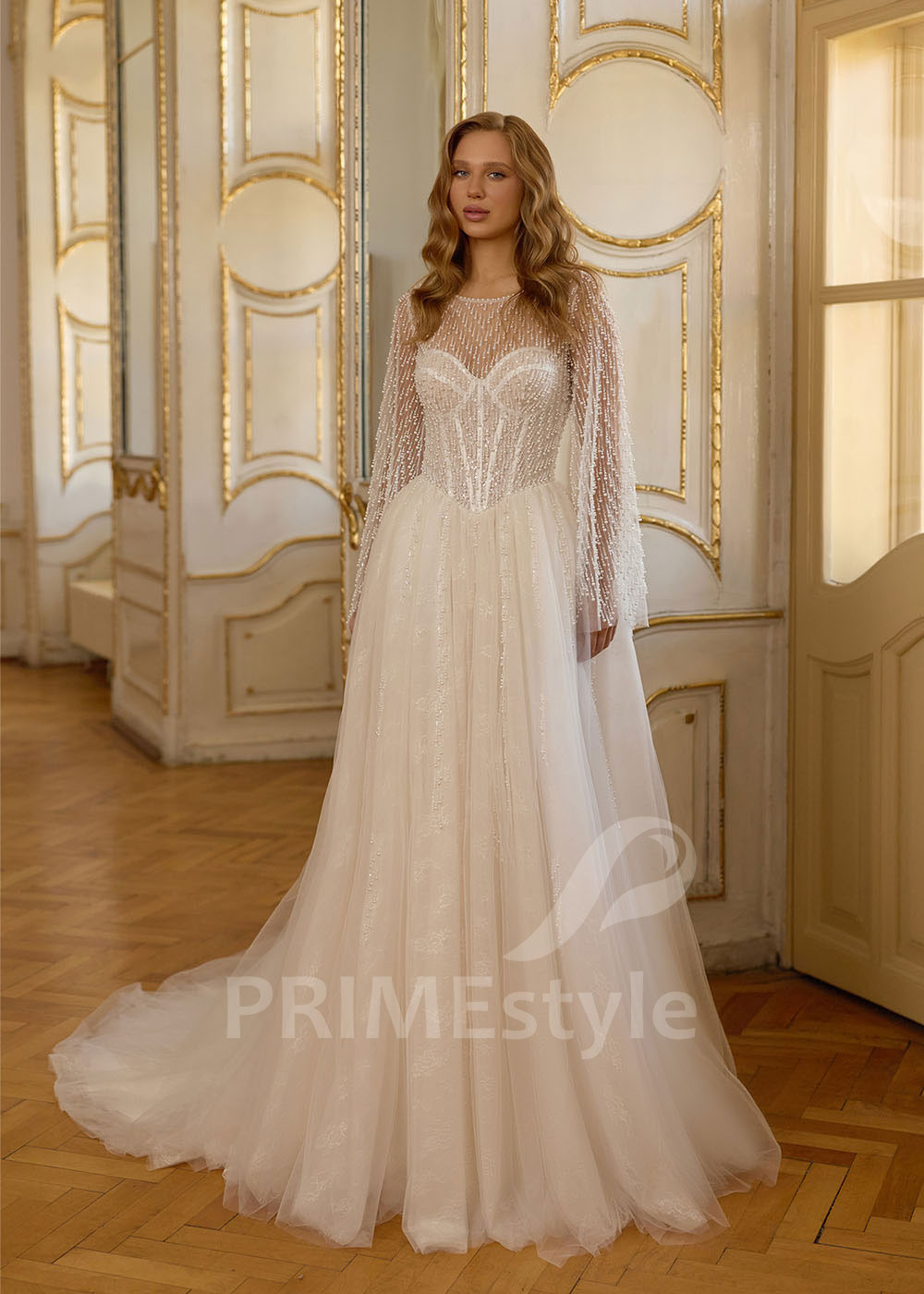 Moderné svadobné šaty s dlhým rukávom RC3011