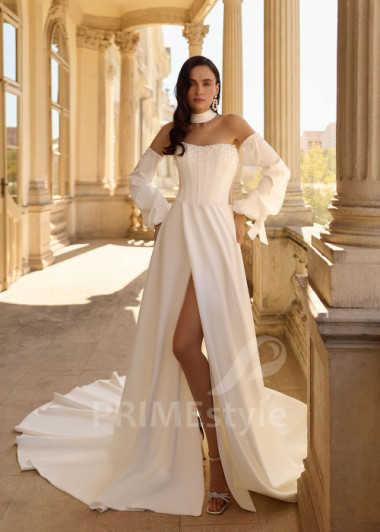 Elegantné svadobné šaty so samostatnými rukávmi RC3013