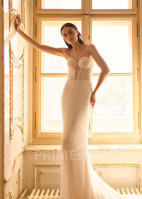 Dvojdielne svadobné šaty s odopínateľnou saténovou vlečkou RC3014