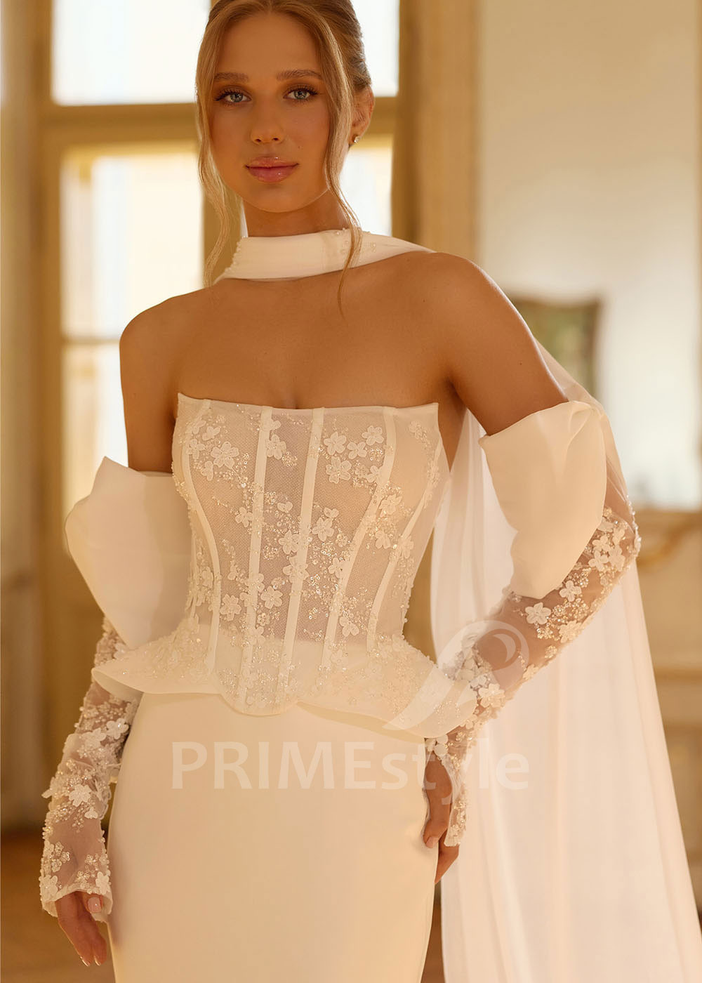 Extravagantné svadobné šaty so samostatnými rukávmi RC3017