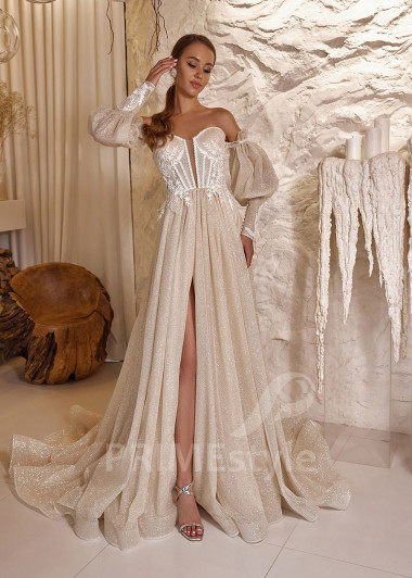 Extravagantné trblietavé svadobné šaty RC2508