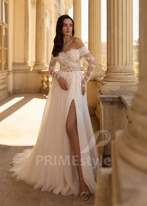 Romantické svadobné šaty so spadnutými ramienkami RC3023