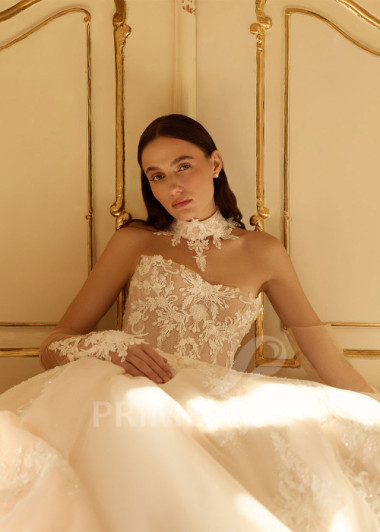 Celočipkované svadobné šaty so samostatnými rukávmi RC3027 | PRIMESTYLE.SK