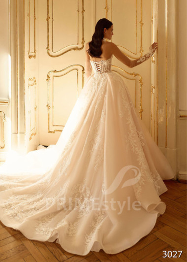 Celočipkované svadobné šaty so samostatnými rukávmi RC3027 | PRIMESTYLE.SK