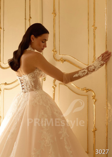 Celočipkované svadobné šaty so samostatnými rukávmi RC3027 | PRIMESTYLE.SK