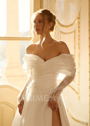 Minimalistické svadobné šaty so spadnutými ramienkami RC3029 | PRIMESTYLE.SK