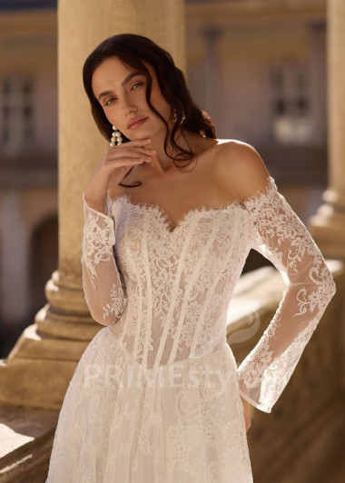 Luxusné celočipkované svadobné šaty s dlhým rukávom RC3030 | PRIMESTYLE.SK