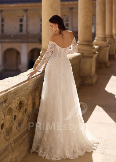 Luxusné celočipkované svadobné šaty s dlhým rukávom RC3030 | PRIMESTYLE.SK