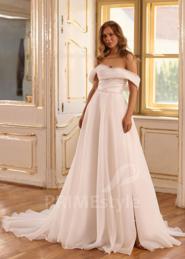 Minimalistické svadobné šaty so spadnutými ramienkami RC3033