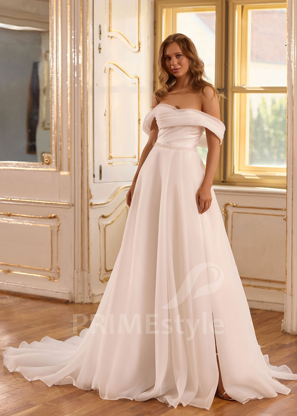 Minimalistické svadobné šaty so spadnutými ramienkami RC3033