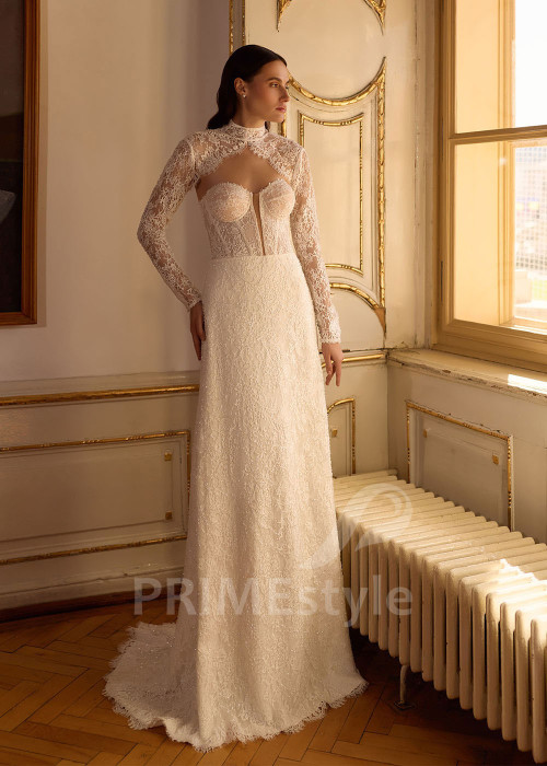 Dvojdielne svadobné šaty s čipkovaným bolerkom RC3034