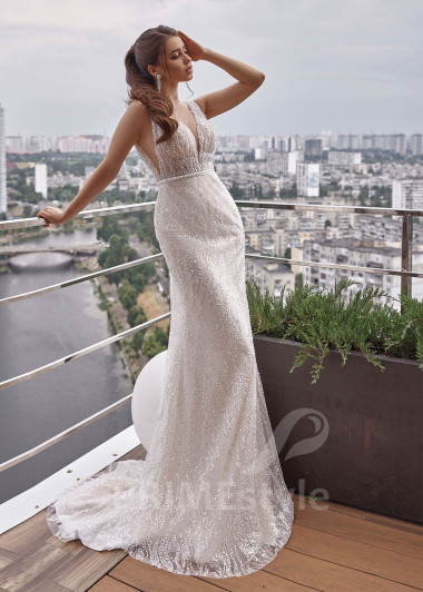 Elegantné trblietavé svadobné šaty RC2510