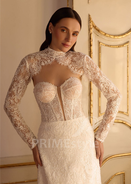 Dvojdielne svadobné šaty s čipkovaným bolerkom RC3034