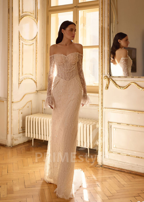 Extravagantné celočipkované svadobné šaty s odopínateľnou tylovou vlečkou RC3035