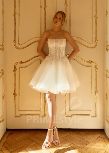 Trendové svadobné šaty so saténovou sukňou a rozparkom RC3036 | PRIMESTYLE.SK