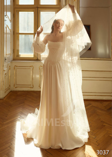 Exkluzívne saténové svadobné šaty s balónovým rukávom RC3037 | PRIMESTYLE.SK