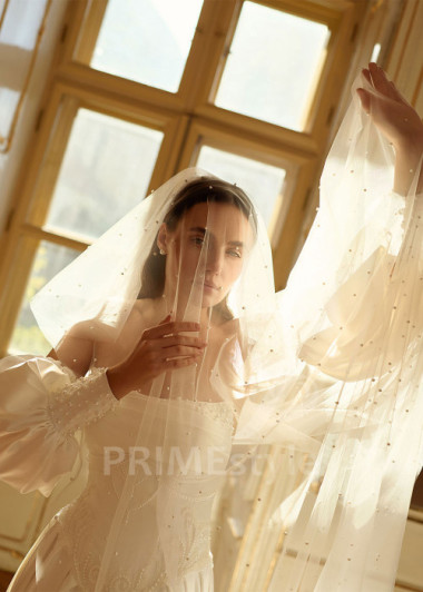 Exkluzívne saténové svadobné šaty s balónovým rukávom RC3037 | PRIMESTYLE.SK