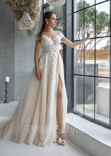 Extravagantné kvetované svadobné šaty RC2511