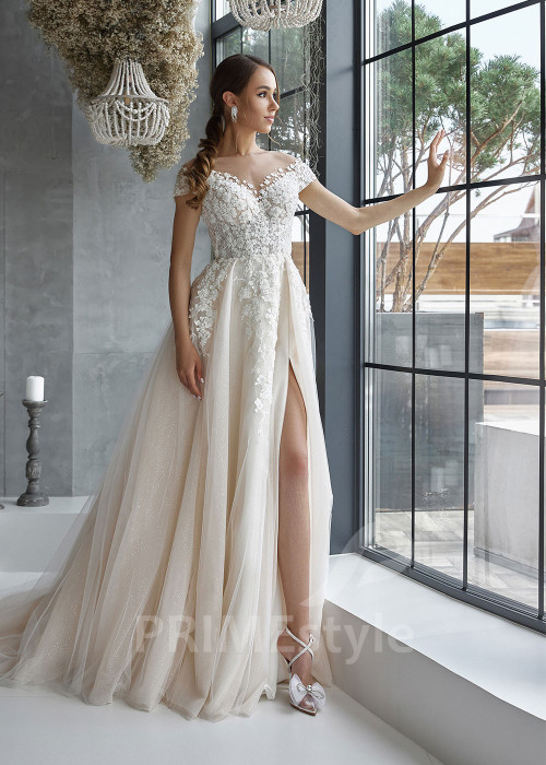 Extravagantné kvetované svadobné šaty RC2511