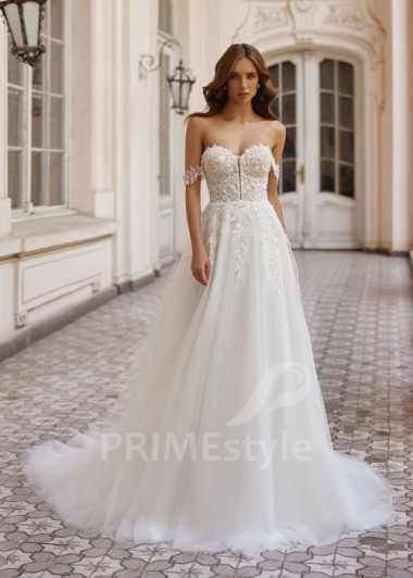 Luxusné svadobné šaty s padnutými ramienkami Anica