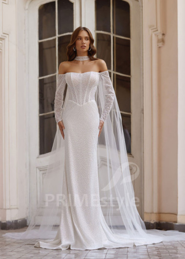 Elegantné svadobné šaty s tylovým plášťom Caroline