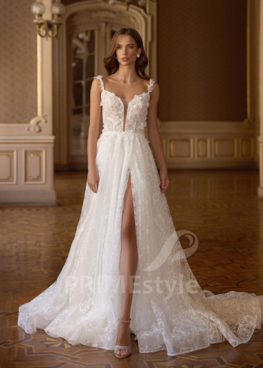 Celočipkované svadobné šaty s 3D kvetmi Cecillia