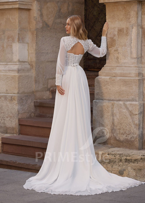 Moderné dvojdielne svadobné šaty s čipkovaným bolerkom Jade