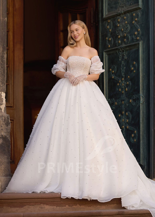 Princeznovské svadobné šaty so samostatnými rukávmi Jasmine