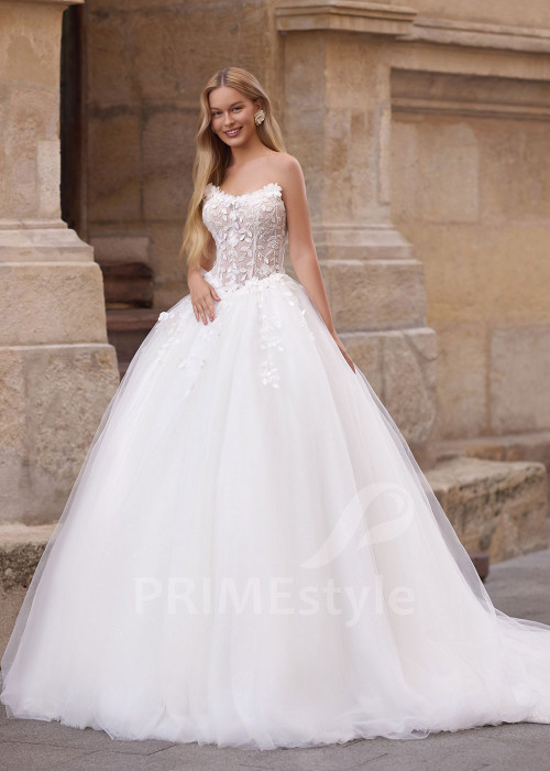 Princeznovské svadobné šaty s basque pásom Madelin