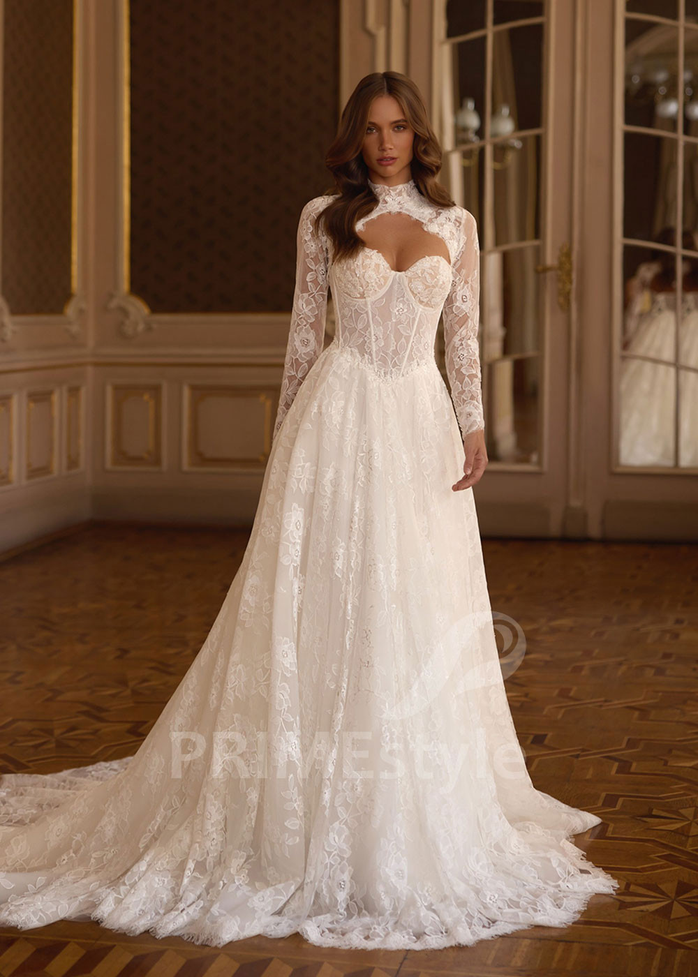 Celočipkované svadobné šaty s čipkovaným bolerkom Marylin