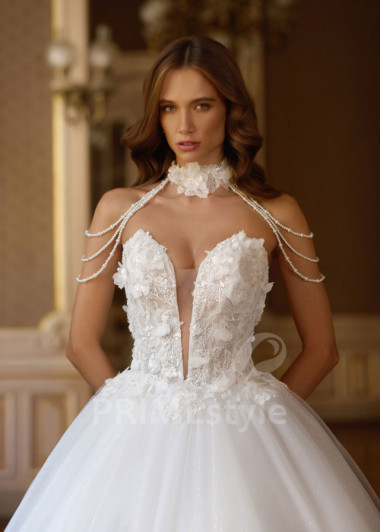 Princeznovské svadobné šaty s 3D kvetmi Rachel | PRIMESTYLE.SK