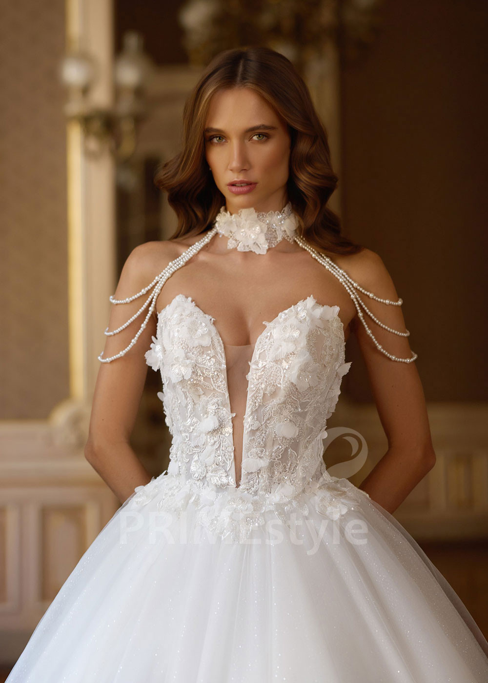 Princeznovské svadobné šaty s 3D kvetmi Rachel