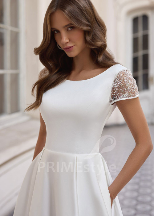 Minimalistické svadobné šaty s krátkym rukávom Sharon