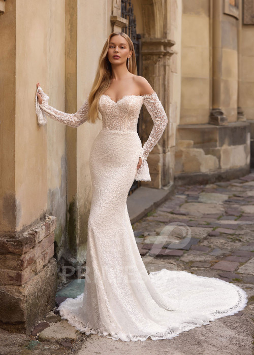 Celokrajkové svadobné šaty s dlhým rukávom Sylvia