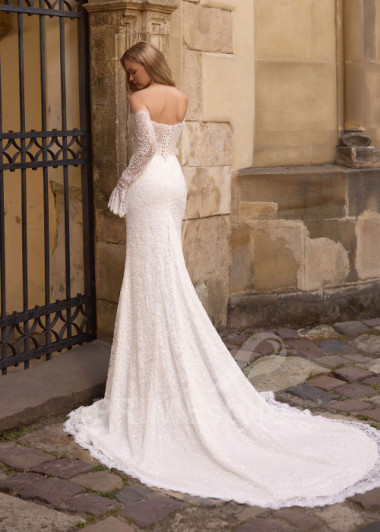 Celokrajkové svadobné šaty s dlhým rukávom Sylvia | PRIMESTYLE.SK