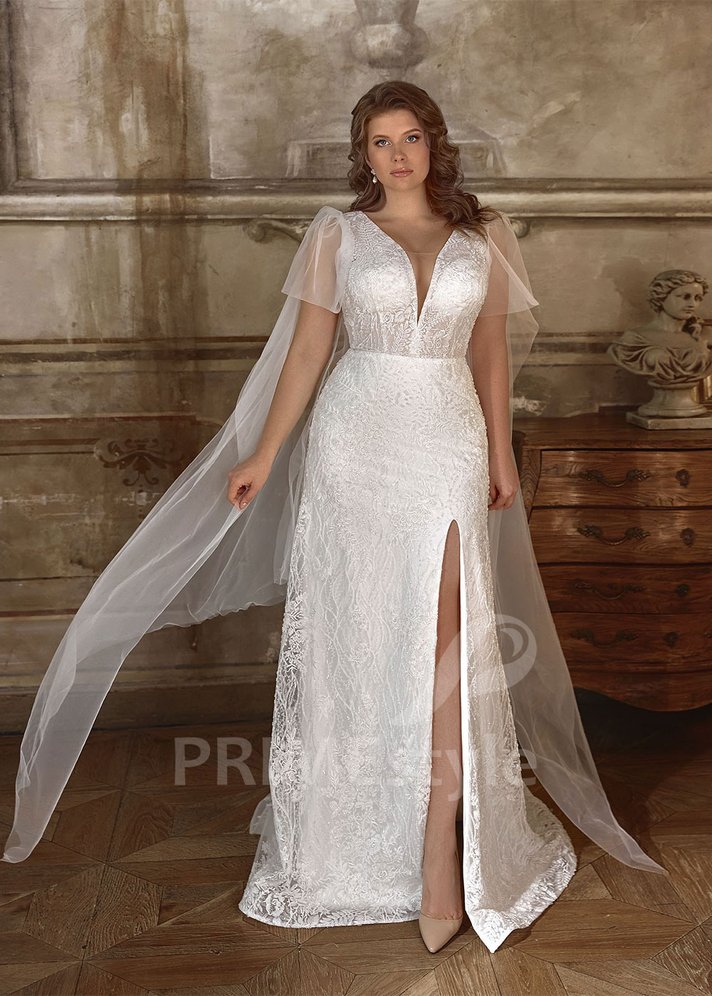 Celočipkované svadobné šaty pre moletky Naomi