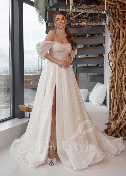 Elegantné trblietavé svadobné šaty RC2534