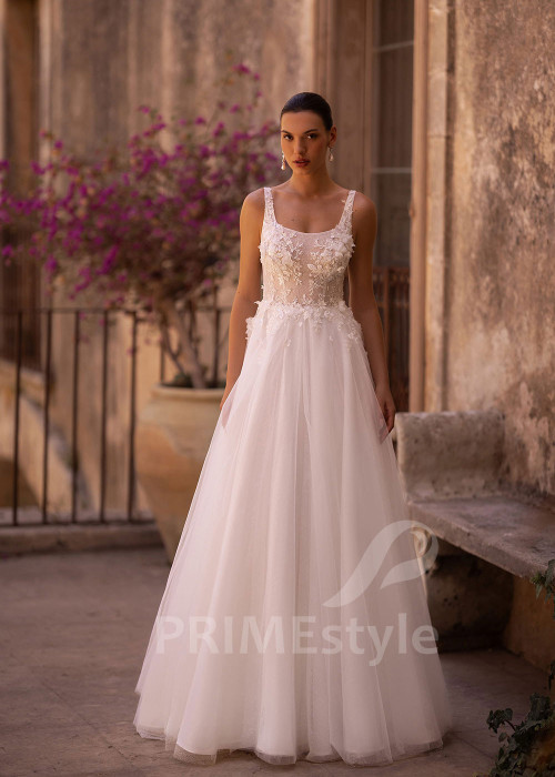 Luxusné svadobné šaty na ramienka VO011