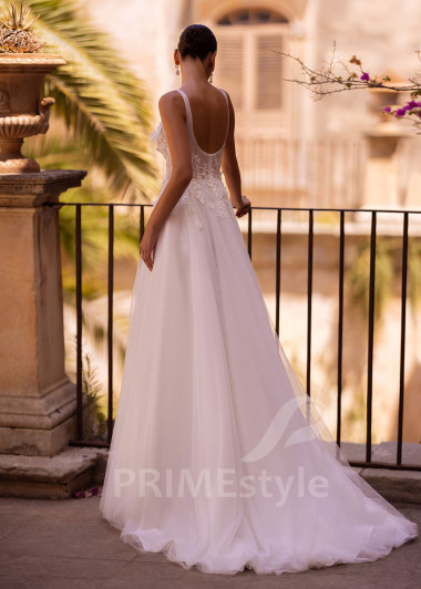 Luxusné svadobné šaty na ramienka VO011 - primestyle.sk