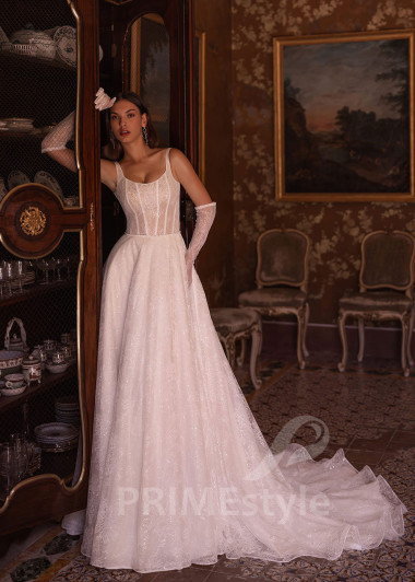 Luxusné svadobné šaty na ramienka VO012