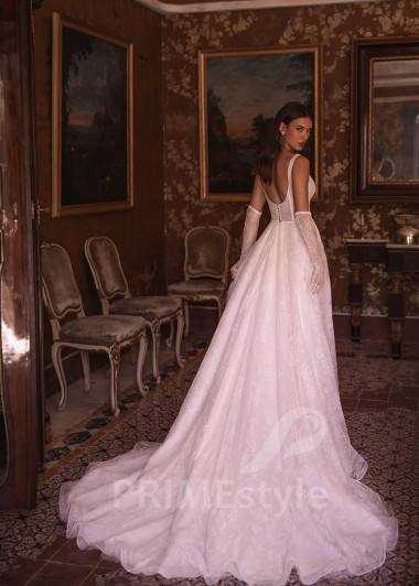 Luxusné svadobné šaty na ramienka VO012 - primestyle.sk