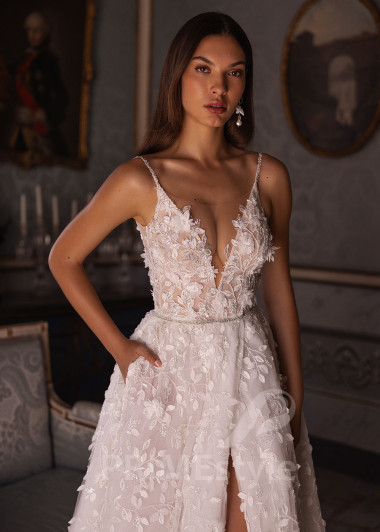 Luxusné svadobné šaty na ramienka VO016 - primestyle.sk