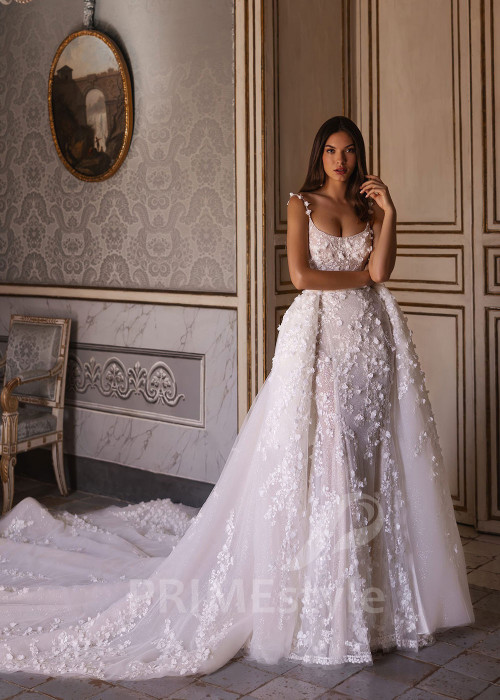 Luxusné svadobné šaty na ramienka VO018