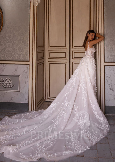 Luxusné svadobné šaty na ramienka VO018 - primestyle.sk