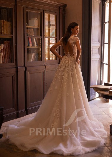 Luxusné čipkované svadobné šaty VO020 - primestyle.sk