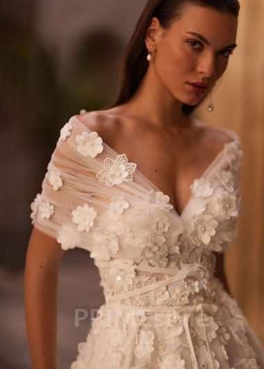 Luxusné kvetované svadobné šaty VO023 - primestyle.sk