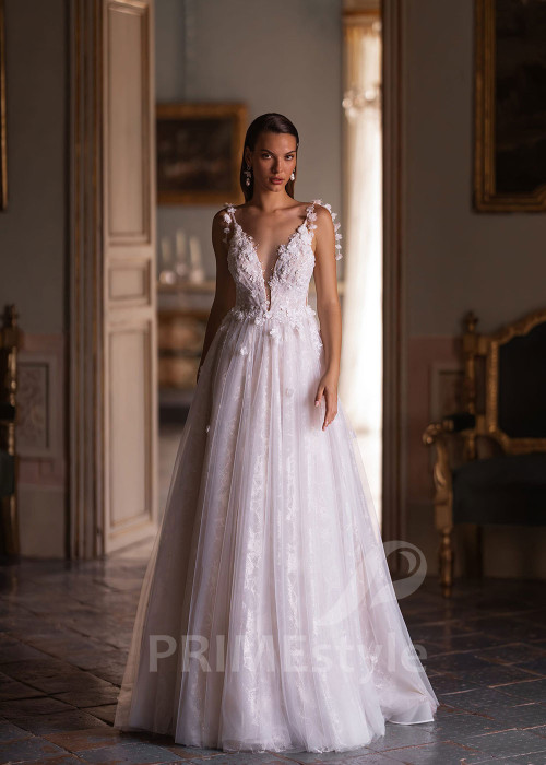 Luxusné svadobné šaty na ramienka VO024